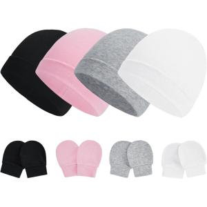 imageZando Baby Hats Newborn Hospital Hat Infant Beanie Cap for Premie Baby Boys Grils Hats and Scratch Mitten Set 03 Months4 Pack 8