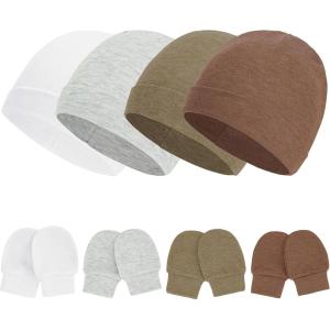 imageZando Baby Hats Newborn Hospital Hat Infant Beanie Cap for Premie Baby Boys Grils Hats and Scratch Mitten Set 03 Months4 Pack 9