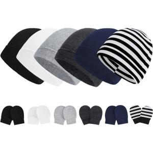 imageZando Baby Hats Newborn Hospital Hat Infant Beanie Cap for Premie Baby Boys Grils Hats and Scratch Mitten Set 03 Months6 Pack 1