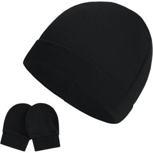 imageZando Baby Hats Newborn Hospital Hat Infant Beanie Cap for Premie Baby Boys Grils Hats and Scratch Mitten Set 03 MonthsBlack