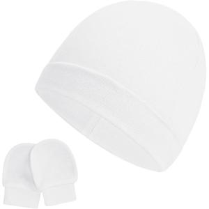 imageZando Baby Hats Newborn Hospital Hat Infant Beanie Cap for Premie Baby Boys Grils Hats and Scratch Mitten Set 03 MonthsWhite