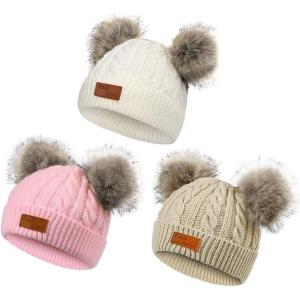 imageZando Baby Winter Hat Toddler Infant Beanies with Double Pom Pom Knitted Winter Hats for Baby Girl Boy Beanie 636 MonthsBlack  Light Grey  Navy
