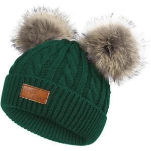 imageZando Baby Winter Hat Toddler Infant Beanies with Double Pom Pom Knitted Winter Hats for Baby Girl Boy Beanie 636 MonthsC Dark Green