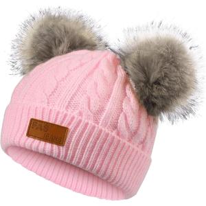 imageZando Baby Winter Hat Toddler Infant Beanies with Double Pom Pom Knitted Winter Hats for Baby Girl Boy Beanie 636 MonthsC Light Pink