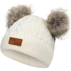 imageZando Baby Winter Hat Toddler Infant Beanies with Double Pom Pom Knitted Winter Hats for Baby Girl Boy Beanie 636 MonthsC Pom Pom White