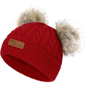 imageZando Baby Winter Hat Toddler Infant Beanies with Double Pom Pom Knitted Winter Hats for Baby Girl Boy Beanie 636 MonthsC Red