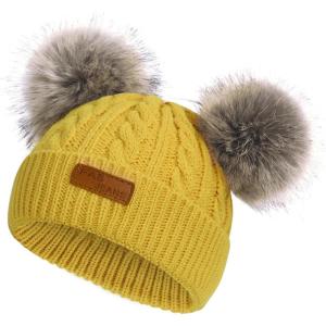 imageZando Baby Winter Hat Toddler Infant Beanies with Double Pom Pom Knitted Winter Hats for Baby Girl Boy Beanie 636 MonthsC Yellow