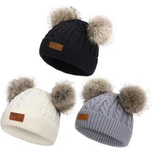 imageZando Baby Winter Hat Toddler Infant Beanies with Double Pom Pom Knitted Winter Hats for Baby Girl Boy Beanie 636 MonthsD 3 P 1