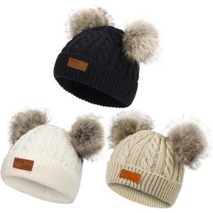 imageZando Baby Winter Hat Toddler Infant Beanies with Double Pom Pom Knitted Winter Hats for Baby Girl Boy Beanie 636 MonthsD Blackwhitekhaki