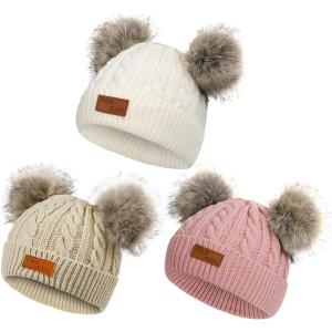 imageZando Baby Winter Hat Toddler Infant Beanies with Double Pom Pom Knitted Winter Hats for Baby Girl Boy Beanie 636 MonthsD Whitekhakidark Pink