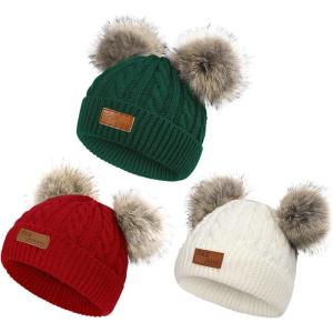 imageZando Baby Winter Hat Toddler Infant Beanies with Double Pom Pom Knitted Winter Hats for Baby Girl Boy Beanie 636 MonthsD Whitereddark Green
