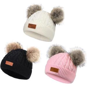 imageZando Baby Winter Hat Toddler Infant Beanies with Double Pom Pom Knitted Winter Hats for Baby Girl Boy Beanie 636 MonthsWhite  Pink  Light Grey