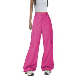imageZando Cargo Pants Women Y2K Baggy Cargo Pants Parachute Pants Trendy Stretchy High Waist Wide Leg Trousers with PocketsPink