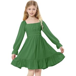 imageZando Girls Dresses Long Sleeve Junior Dresses Back Tie Spring Dress for Girls 616 YearsGreen