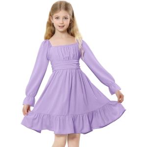 imageZando Girls Dresses Long Sleeve Junior Dresses Back Tie Spring Dress for Girls 616 YearsLavender Purple