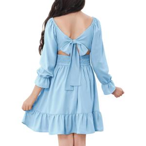 imageZando Girls Dresses Long Sleeve Junior Dresses Back Tie Spring Dress for Girls 616 YearsLight Blue