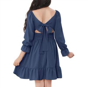 imageZando Girls Dresses Long Sleeve Junior Dresses Back Tie Spring Dress for Girls 616 YearsNavy Blue