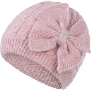 imageZando Newborn Baby Girls Hats with Cute Bow Warm Baby Winter Hat Knitted Infant Hat Baby Beanies for Boys Girls 06 Months00 Pink