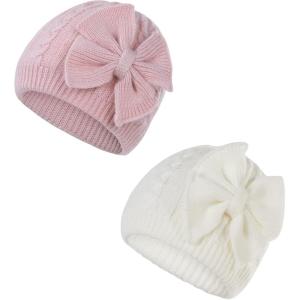 imageZando Newborn Baby Girls Hats with Cute Bow Warm Baby Winter Hat Knitted Infant Hat Baby Beanies for Boys Girls 06 MonthsPinkwhite