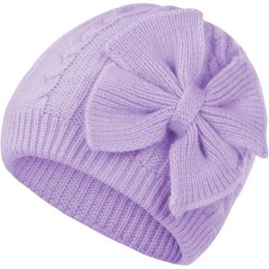 imageZando Newborn Baby Girls Hats with Cute Bow Warm Baby Winter Hat Knitted Infant Hat Baby Beanies for Boys Girls 06 MonthsPurple