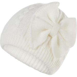 imageZando Newborn Baby Girls Hats with Cute Bow Warm Baby Winter Hat Knitted Infant Hat Baby Beanies for Boys Girls 06 MonthsWhite