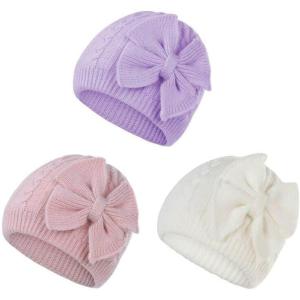 imageZando Newborn Baby Girls Hats with Cute Bow Warm Baby Winter Hat Knitted Infant Hat Baby Beanies for Boys Girls 06 MonthsWhitepinkpurple