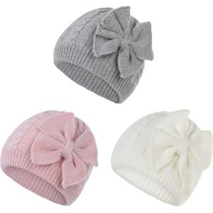 imageZando Newborn Baby Girls Hats with Cute Bow Warm Baby Winter Hat Knitted Infant Hat Baby Beanies for Boys Girls 06 MonthsY Whitepinklight Grey