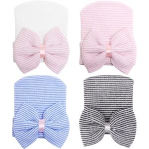 imageZando Newborn Hospital Hat Toddler Beanie Baby Boy Girl Knot Headbands with Big Bows Infant Baby Nursery CapsB Pink Bow  Black White  Blue  Pink