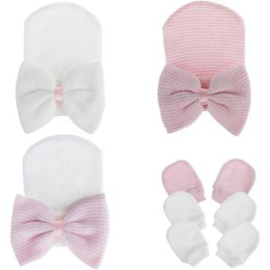 imageZando Newborn Hospital Hat Toddler Beanie Baby Boy Girl Knot Headbands with Big Bows Infant Baby Nursery CapsC White  White Pink  Pink