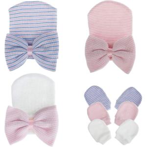 imageZando Newborn Hospital Hat Toddler Beanie Baby Boy Girl Knot Headbands with Big Bows Infant Baby Nursery CapsC White Pink  Pink  Pink Blue White