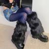 imageZando Women Y2K Fur Leg Warmers Soft Furry Leg Warmers for Women Winter Fluffy Boot Cuffs Covers Halloween Santa CostumeBlack