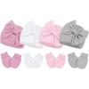 imageZando Baby Hats Newborn Girl Hat with Big Bow Cotton Baby Beanie Hat and Mitten Set Infant Baby Winter Hat for Girls Boys4pcs White  Pink  Grey  Dark Pink