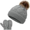 imageZando Baby Newborn Hats Knit Soft Infant Kids Winter Hat Pom Pom Warm Christmas Beanie Hat and Mitten Set for Boys GirlsB Grey