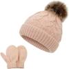imageZando Baby Newborn Hats Knit Soft Infant Kids Winter Hat Pom Pom Warm Christmas Beanie Hat and Mitten Set for Boys GirlsB Pink