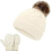 imageZando Baby Newborn Hats Knit Soft Infant Kids Winter Hat Pom Pom Warm Christmas Beanie Hat and Mitten Set for Boys GirlsB White