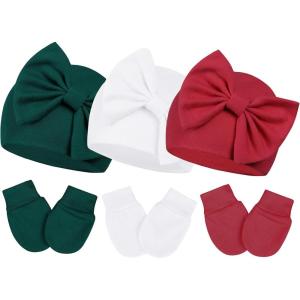 imageZando Baby Hats Newborn Girl Hat with Big Bow Cotton Baby Beanie Hat and Mitten Set Infant Baby Winter Hat for Girls BoysM 3 Pack 8