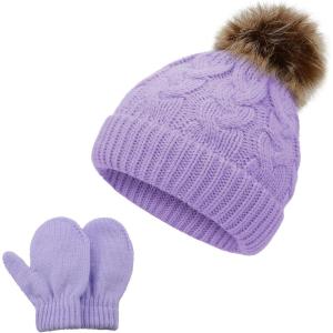 imageZando Baby Newborn Hats Knit Soft Infant Kids Winter Hat Pom Pom Warm Christmas Beanie Hat and Mitten Set for Boys GirlsB Light Purple