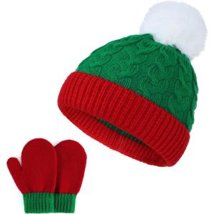 imageZando Baby Newborn Hats Knit Soft Infant Kids Winter Hat Pom Pom Warm Christmas Beanie Hat and Mitten Set for Boys GirlsGreen  Red