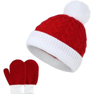 imageZando Baby Newborn Hats Knit Soft Infant Kids Winter Hat Pom Pom Warm Christmas Beanie Hat and Mitten Set for Boys GirlsRed  White
