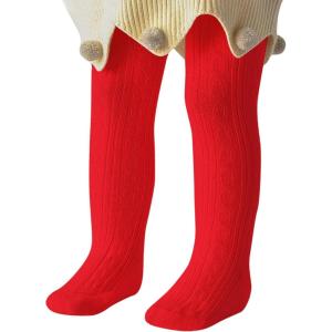 imageZando Opaque Cotton Tights for Baby Girls Infants ampamp Toddlers Cozy Winter Leggings with Cable Knit Design Size 03M to 67TChristmas Red