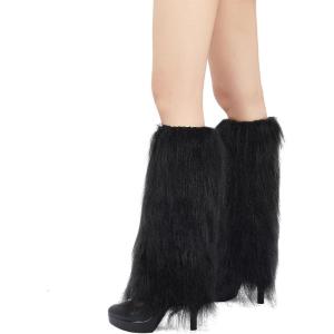 imageZando Women Y2K Fur Leg Warmers Soft Furry Leg Warmers for Women Winter Fluffy Boot Cuffs Covers Halloween Santa CostumeBlack