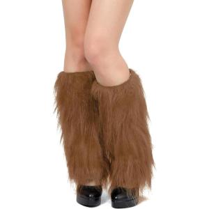 imageZando Women Y2K Fur Leg Warmers Soft Furry Leg Warmers for Women Winter Fluffy Boot Cuffs Covers Halloween Santa CostumeBrown