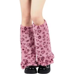 imageZando Women Y2K Fur Leg Warmers Soft Furry Leg Warmers for Women Winter Fluffy Boot Cuffs Covers Halloween Santa CostumePink Leopard
