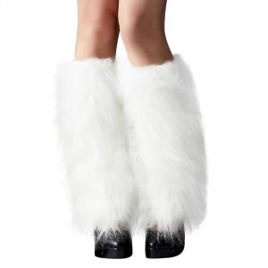 imageZando Women Y2K Fur Leg Warmers Soft Furry Leg Warmers for Women Winter Fluffy Boot Cuffs Covers Halloween Santa CostumeWhite