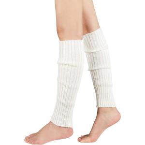 imageZando Womens Fashion Warmers Adult Junior 80s Ribbed Knitted Long Socks for Party Sports Casual SocksA White