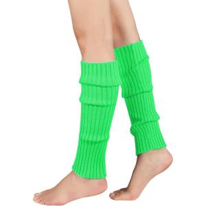 imageZando Womens Fashion Warmers Adult Junior 80s Ribbed Knitted Long Socks for Party Sports Casual SocksB Green