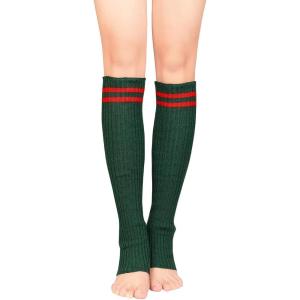 imageZando Womens Fashion Warmers Adult Junior 80s Ribbed Knitted Long Socks for Party Sports Casual SocksC Christmas Green Red Stripe