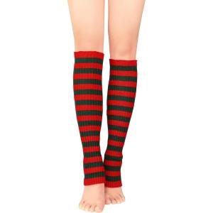 imageZando Womens Fashion Warmers Adult Junior 80s Ribbed Knitted Long Socks for Party Sports Casual SocksC Christmas Stripe Red Green