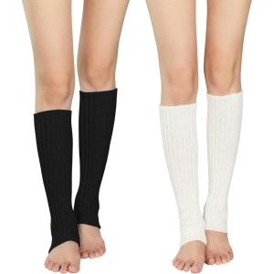 imageZando Womens Fashion Warmers Adult Junior 80s Ribbed Knitted Long Socks for Party Sports Casual SocksD Black  White