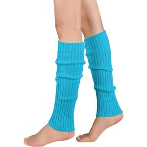 imageZando Womens Fashion Warmers Adult Junior 80s Ribbed Knitted Long Socks for Party Sports Casual SocksNeon Blue